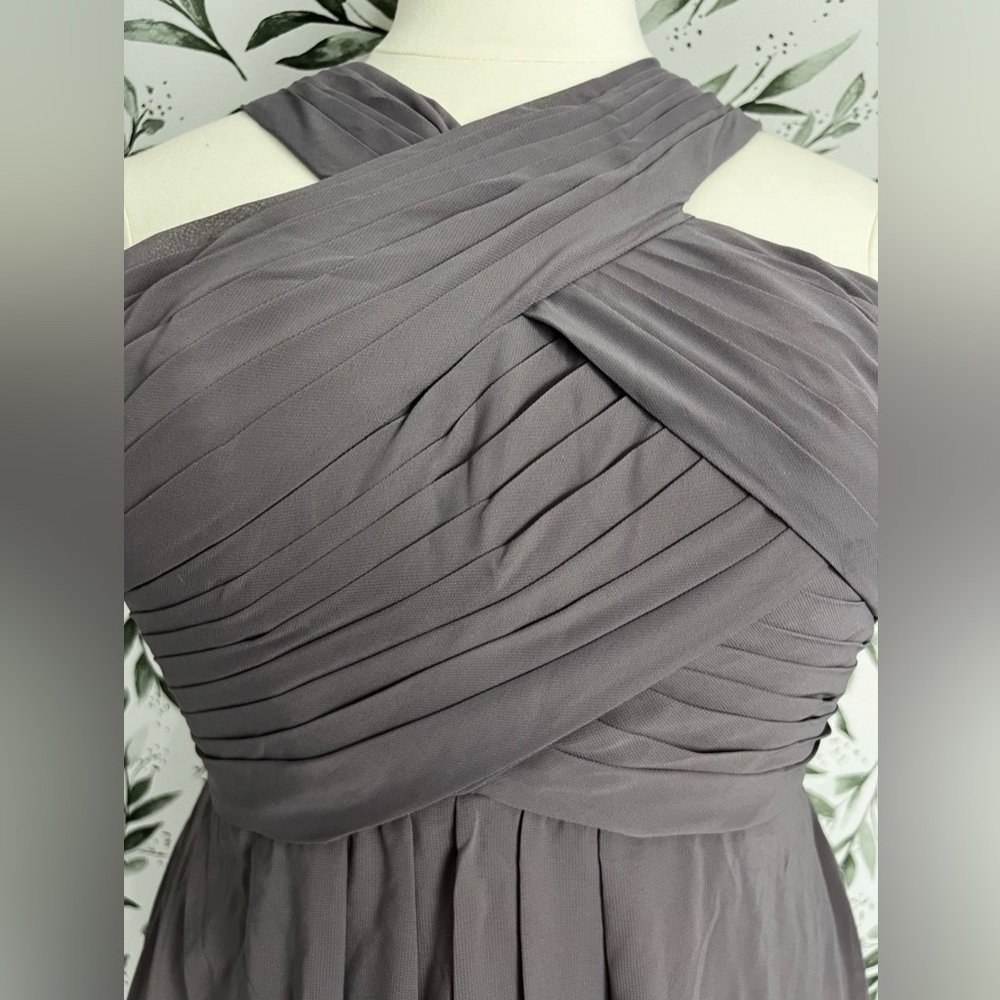 Grey A-Line Pleated Chiffon Prom Bridesmaid Formal Wedding Size L 12 Gown #2 New - Picture 11 of 16